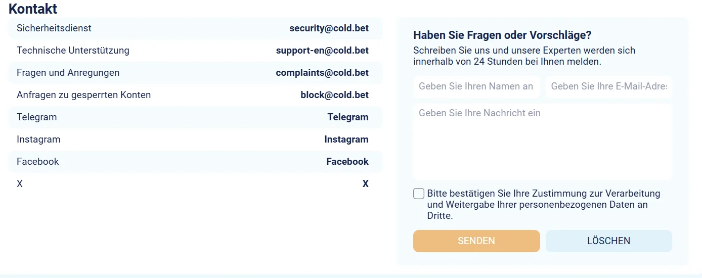 Coldbet Casino Kundensupport